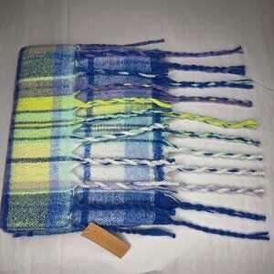 NWT Steve Madden Women's Blue Plaid Fuzzy Scarf One Size